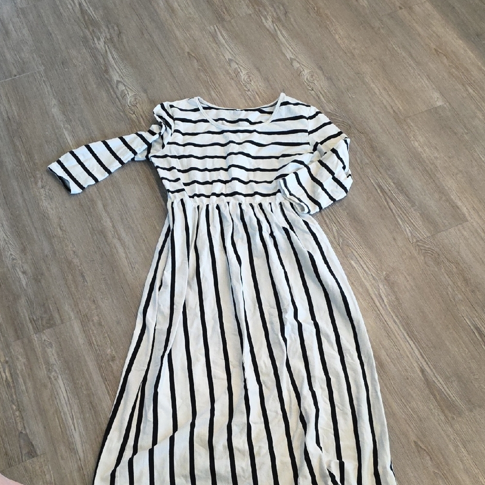 White and Black Striped Maxi Dress